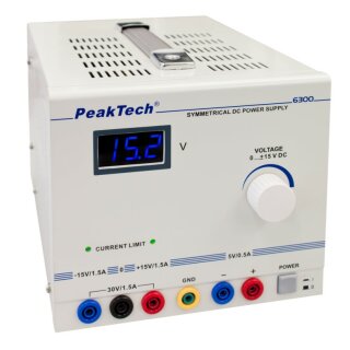 Symmetrisches Netzgerät PeakTech 6300,  0 bis ±15V DC;  5V DC