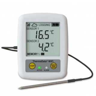 WiFi- Datenlogger Temperatur, Modell TD1F mit interner und fest angeschlossener externer Thermistor- Sonde