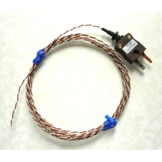Thermocouple Type T, 2m PTFE Insulated Leads, Exposed Junction, Plug,  -75 to +250°C