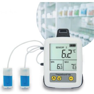 ThermaGuard Pharm, hochgenaue Thermometer mit Kühlgut- Simulationssonden 101, externe und interne Sonde