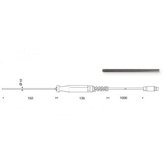 GTF401-D1.6M, Pt100 Sheath Element Immersion Probe for Liquids and Gases, -50 to +400°C