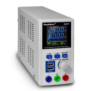 PeakTech 6227, Switching Power Supply 0-60V/0-6A DC with Colour LCD & 2 x USB