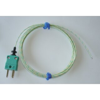 Thermocouple Type K, 2m Fibreglass Insulated Lead, Exposed Junction, Plug,  -60 to +350°C