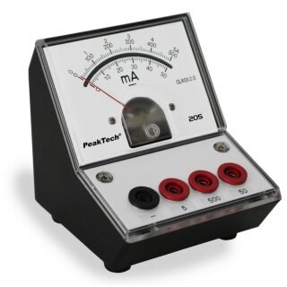 PeakTech 205, analoges Zeigermessgerät, Pultgehäuse mit Spiegelskala 0-50 mA/500mA/5 A DC