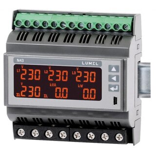 N43, Meter for Mains Network Parameters, LCD Display, DIN Rail Mounting 1A, 5A/20-40VAC or 20-60VDC