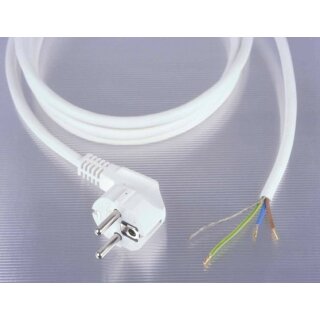 Shielded Cable with Schuko Plug and Free End, 2m, White