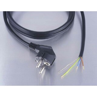 Shielded Cable with Schuko Plug and free End, 3m, Black