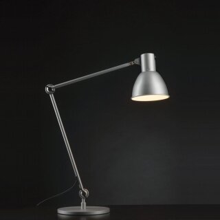 Shielded Work Lamp with Foot, Aluminium Silver Silk Matt, Arm Length 100cm