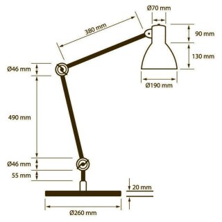 Shielded Work Lamp with Foot, Aluminium Silver Silk Matt, Arm Length 100cm