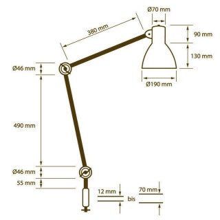 Shielded Black Work Lamp with Foot, Arm Length 100cm