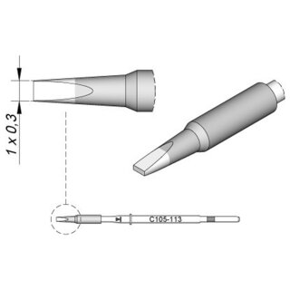 JBC Soldering Tip Series C105, Chisel Shape, C105113/1.0 x 0.3mm, Straight