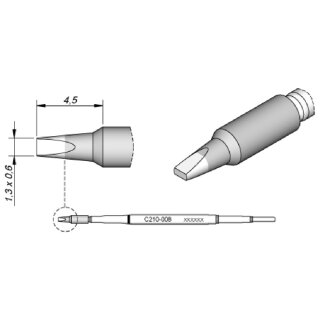 JBC Soldering Tip Series C210, Chisel Shape, C210008/1.3 x 0.6mm, Straight