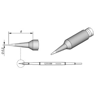 JBC Soldering Tip Series C210, Round Shape, C210009/ 0.2mm, Straight