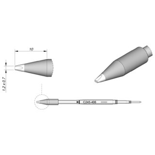 JBC Soldering Tip Series C245 Chisel Shape, C245406/1.2 x 0.7mm, Straight, High Thermal