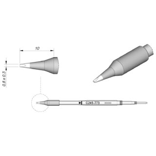 JBC Soldering Tip Series C245 Chisel Shape, C245773/0.8 x 0.3mm, Straight