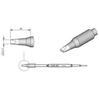 JBC Soldering Tip Series C245 Chisel Shape, C245907/2.2 x 1.0mm, Straight