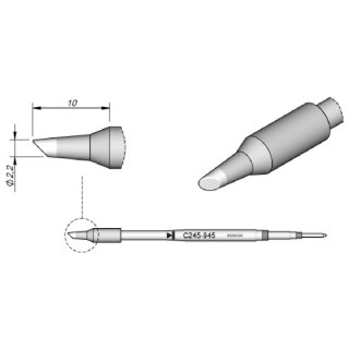 JBC Lötspitze Serie C245, Rundform, C245945/ 2,2mm, abgeschrägt
