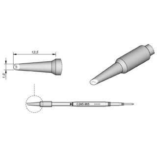 JBC Soldering Tip Series C245 Special Types, C245965/1.9mm, Hollow Fillet, Bevelled